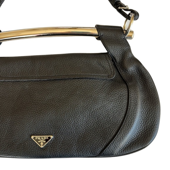 Prada Black Leather Silver Metal Top Handle Bar 2 in 1 Shoulder Bag to Clutch - Picture 11 of 17